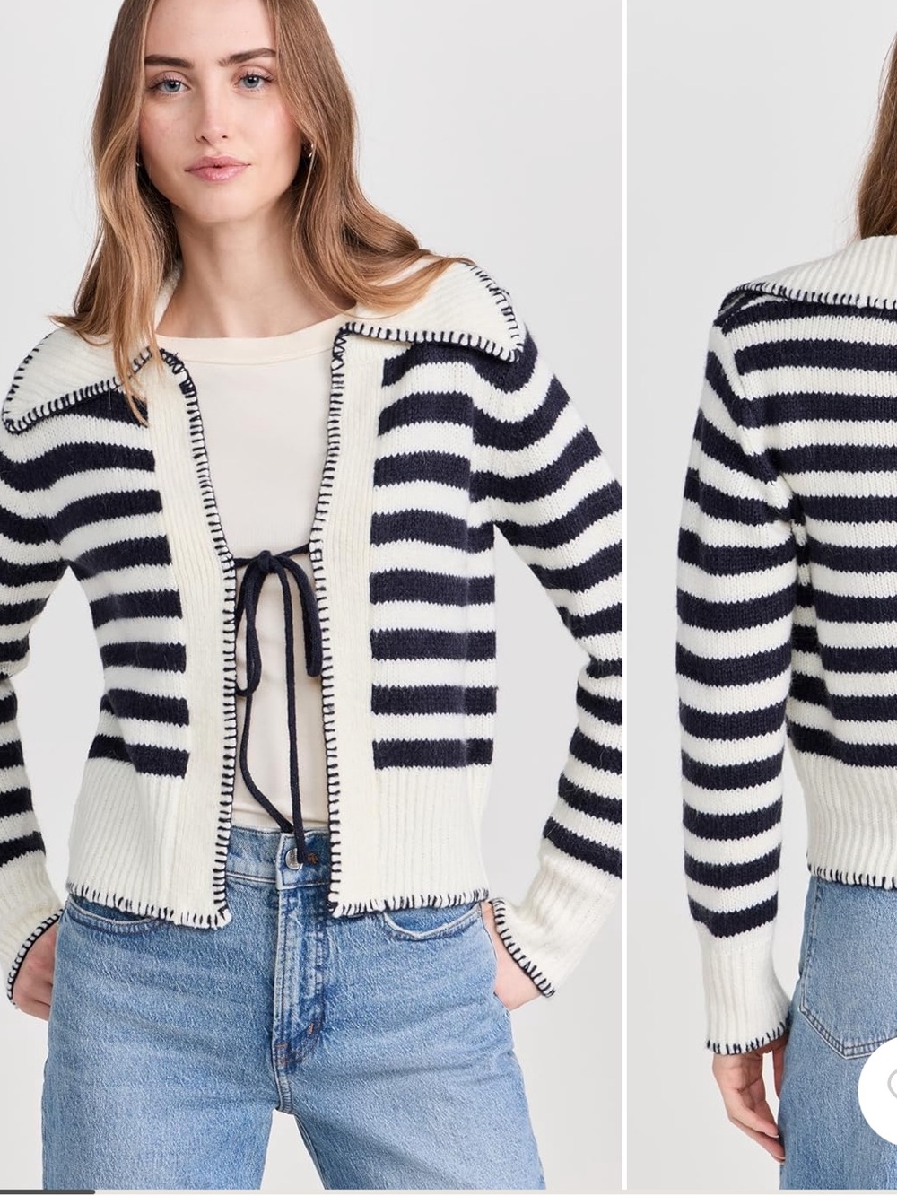 Moon River tie front long sleeve sailor knitted cardigan